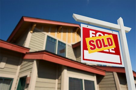 simsearch:400-05121616,k - Sold Home For Sale Sign in Front of Beautiful New House. Stock Photo - Budget Royalty-Free & Subscription, Code: 400-05179717