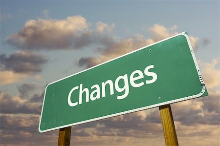 Changes Green Road Sign with dramatic blue sky and clouds. Stock Photo - Budget Royalty-Free & Subscription, Code: 400-05179727