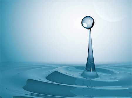 Illustration of a drop splashing in water - 3d render Stock Photo - Budget Royalty-Free & Subscription, Code: 400-05179959