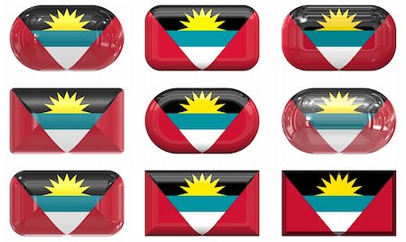 nine glass buttons of the Flag of antigua barbuda Stock Photo - Budget Royalty-Free & Subscription, Code: 400-05170788