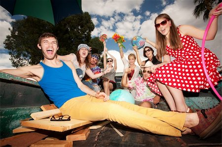 friends female hippie - Groovy Group in the Back of Truck Making Noise Stock Photo - Budget Royalty-Free & Subscription, Code: 400-05170961