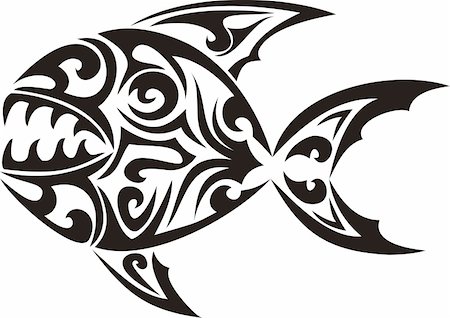 piranha silhouette - Tribal fish tattoo - vector illustration Stock Photo - Budget Royalty-Free & Subscription, Code: 400-05171383