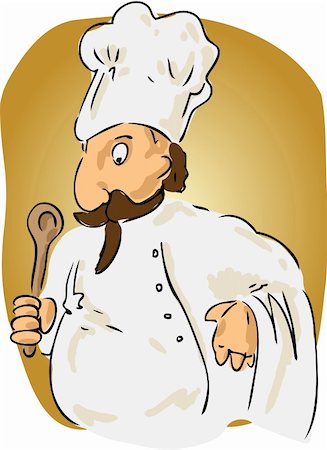 fat men in uniform - Cartoon illustration of a cook in uniform with spatula Stock Photo - Budget Royalty-Free & Subscription, Code: 400-05171442