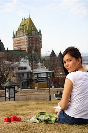 students and canada - Student relaxing in Quebec City with Chateau Frontenac in the background. Stock Photo - Budget Royalty-Free & Subscription, Code: 400-05172620