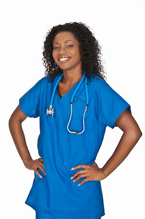 simsearch:400-05172792,k - Beautiful African American doctor or nurse on a white background Foto de stock - Royalty-Free Super Valor e Assinatura, Número: 400-05172792