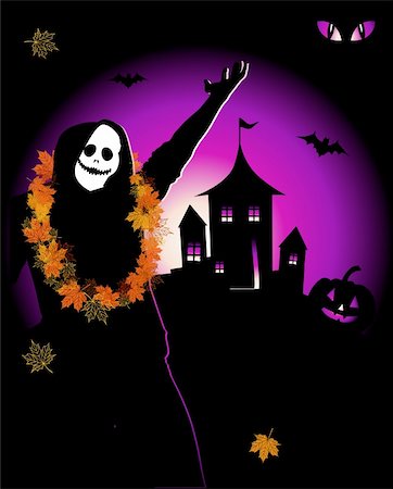 Halloween night holiday, house on hill Stock Photo - Budget Royalty-Free & Subscription, Code: 400-05173504