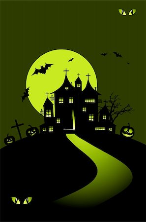 simsearch:400-05188012,k - Halloween night holiday, house on hill Fotografie stock - Microstock e Abbonamento, Codice: 400-05173507
