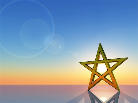 simsearch:400-08528806,k - golden pentacle under  blue sky - 3d illustration Photographie de stock - Aubaine LD & Abonnement, Code: 400-05173632