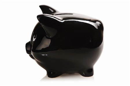 simsearch:400-04881131,k - Black piggy bank isolated on white with soft reflection and shadow Stock Photo - Budget Royalty-Free & Subscription, Code: 400-05173891