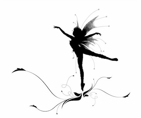 simsearch:400-08134666,k - Illustration of a silhouette dancing elf on a beautiful flower Fotografie stock - Microstock e Abbonamento, Codice: 400-05184034