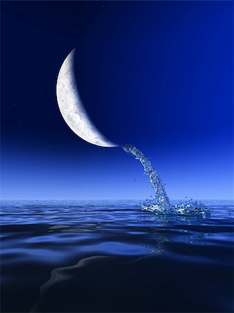 An abstract illustration of water pouring from the moon,  with the discovery of water on the moon. Photographie de stock - Aubaine LD & Abonnement, Code: 400-05184142
