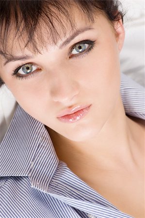 simsearch:400-04323317,k - Portrait of sexual brunette. In a man's shirt . Stock Photo - Budget Royalty-Free & Subscription, Code: 400-05184349