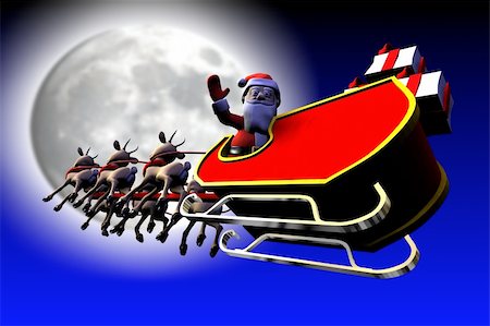 santa claus sleigh flying - Santa and his deer are flying to deliver the gifts Stock Photo - Budget Royalty-Free & Subscription, Code: 400-05185082