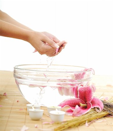 hand spa and beauty treatment with aroma and flowers in water Stock Photo - Budget Royalty-Free & Subscription, Code: 400-05185221