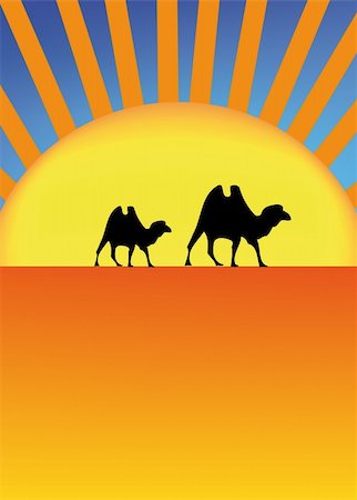 nice illustration of sahara with camel and sun Stock Photo - Budget Royalty-Free & Subscription, Code: 400-05185398