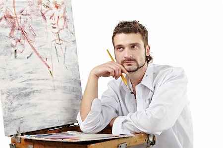 Painter with brush and palette. Isolated over white Stock Photo - Budget Royalty-Free & Subscription, Code: 400-05185678