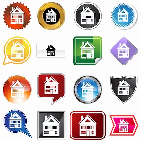 simsearch:400-05692102,k - A set of 16 icon buttons in different shapes and colors - home icon. Photographie de stock - Aubaine LD & Abonnement, Code: 400-05185986