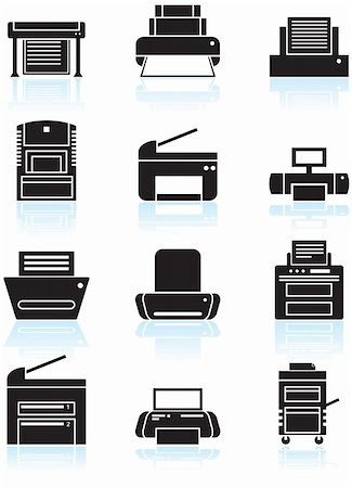 fax - Set of 12 printer icons - black and white. Fotografie stock - Microstock e Abbonamento, Codice: 400-05186006
