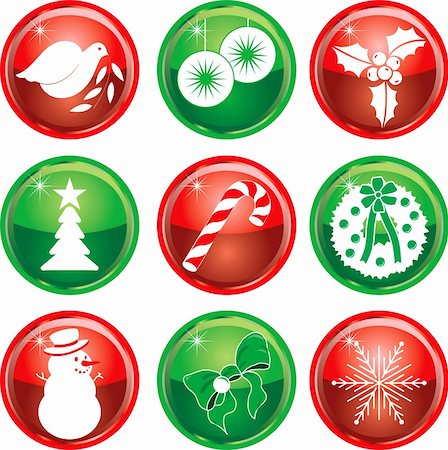 round ornament hanging of a tree - Set of nine Christmas or Holiday Icon Buttons. Vector Illustration. Stock Photo - Budget Royalty-Free & Subscription, Code: 400-05186074