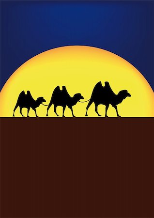 nice illustration of camels on desert in night Stockbilder - Microstock & Abonnement, Bildnummer: 400-05186169