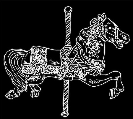 Carousel Horse - hand drawn in black and white. Foto de stock - Super Valor sin royalties y Suscripción, Código: 400-05186207