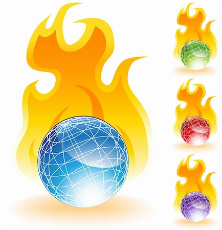 simsearch:400-04646511,k - Set of 3D globes with flame background. Photographie de stock - Aubaine LD & Abonnement, Code: 400-05186617