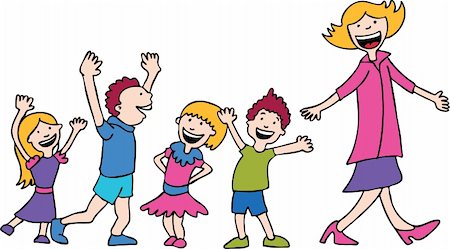 Children dance in a line following mom. Stock Photo - Budget Royalty-Free & Subscription, Code: 400-05186622