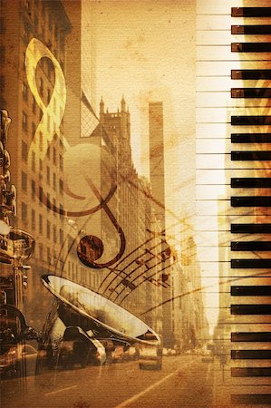 piano clef - old historical new york background with broadway Stock Photo - Budget Royalty-Free & Subscription, Code: 400-05186748