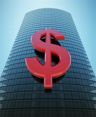 dollar sign and building illustration - 3d rendering of a skyscraper with a red dollar sign Stock Photo - Budget Royalty-Free & Subscription, Code: 400-05187098