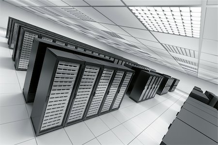 server illustration - 3d rendering of a server room with black servers Stock Photo - Budget Royalty-Free & Subscription, Code: 400-05187103