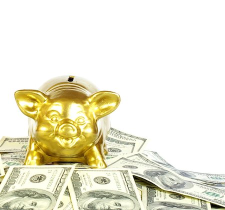 gold piggy bank on a  dollars Stock Photo - Budget Royalty-Free & Subscription, Code: 400-05187543