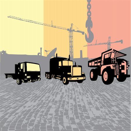 three cargo trucks, vector illustration Foto de stock - Super Valor sin royalties y Suscripción, Código: 400-05187877