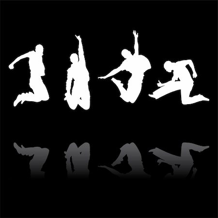 jumping men silhouettes with reflection, vector illustration Fotografie stock - Microstock e Abbonamento, Codice: 400-05187905