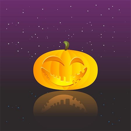 simsearch:400-05188012,k - Halloween pumpkin with reflection, vector illustration for your design Fotografie stock - Microstock e Abbonamento, Codice: 400-05188005