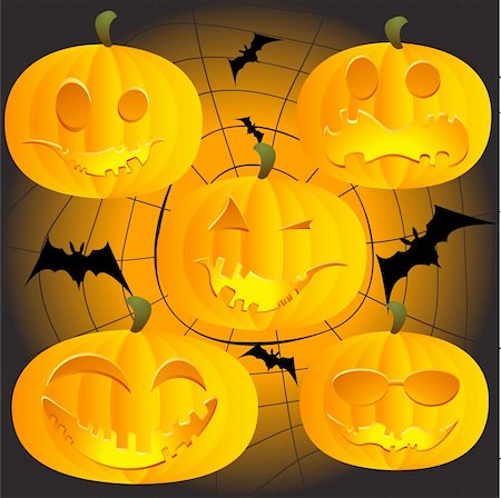 simsearch:400-04540383,k - Halloween pumpkins on spiderweb, vector illustration for your design Stock Photo - Budget Royalty-Free & Subscription, Code: 400-05188008