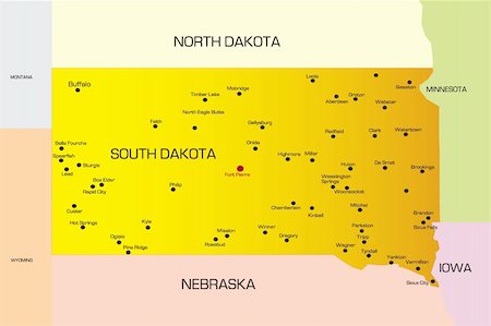 simsearch:400-08343837,k - Vector color map of South Dakota state. Usa Foto de stock - Super Valor sin royalties y Suscripción, Código: 400-05188446