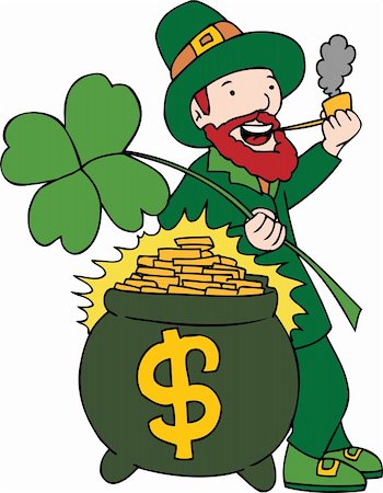 pot of gold - Image of a Leprechaun with a pot of gold and four-leaf clover. Stock Photo - Budget Royalty-Free & Subscription, Code: 400-05188653