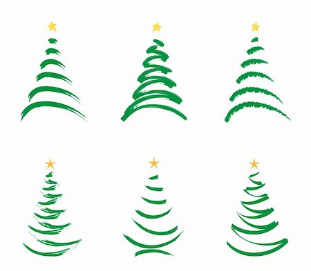six green stylized  christmas trees isolated  on white background Foto de stock - Super Valor sin royalties y Suscripción, Código: 400-05188785
