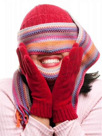 simsearch:400-06462603,k - Attractive Woman With Colorful Scarf Over Eyes Isolated on a Whiite Background. Stock Photo - Budget Royalty-Free & Subscription, Code: 400-05188870