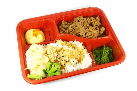 Take Out Food Japanese Dish consisting of beef, vegetable and rice Stock Photo - Budget Royalty-Free & Subscription, Code: 400-05189045