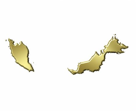 simsearch:400-05120223,k - Malaysia 3d golden map isolated in white Photographie de stock - Aubaine LD & Abonnement, Code: 400-05180459