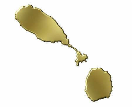 simsearch:400-05120223,k - Saint Kitts and Nevis 3d golden map isolated in white Photographie de stock - Aubaine LD & Abonnement, Code: 400-05180498