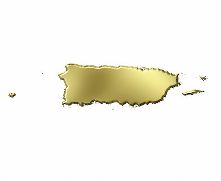 simsearch:400-05120223,k - Puerto Rico 3d golden map isolated in white Photographie de stock - Aubaine LD & Abonnement, Code: 400-05180492