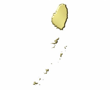 simsearch:400-05120223,k - Saint Vincent and the Grenadines 3d golden map isolated in white Photographie de stock - Aubaine LD & Abonnement, Code: 400-05180502