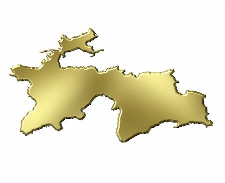 simsearch:400-05120223,k - Tajikistan 3d golden map isolated in white Photographie de stock - Aubaine LD & Abonnement, Code: 400-05180524