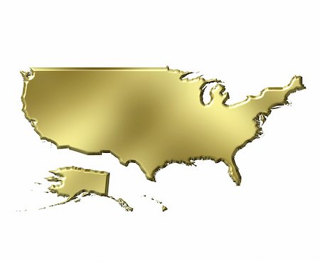 simsearch:400-05120184,k - USA 3d golden map isolated in white Stock Photo - Budget Royalty-Free & Subscription, Code: 400-05180535