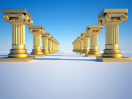 Golden roman columns on clear blue sky - 3d render Stock Photo - Budget Royalty-Free & Subscription, Code: 400-05181030