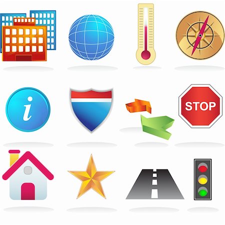 stop sign intersection - Set of city navigation icons. Stock Photo - Budget Royalty-Free & Subscription, Code: 400-05181256
