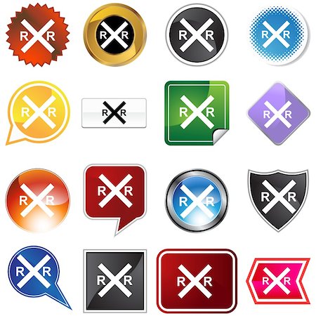 simsearch:400-04182482,k - Railroad crossing icon set isolated on a white background. Photographie de stock - Aubaine LD & Abonnement, Code: 400-05181298