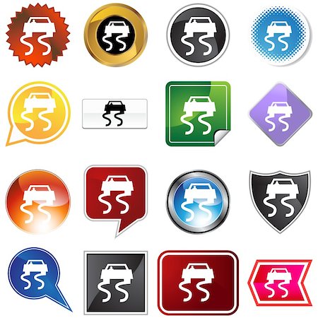 simsearch:400-04182482,k - Slippery road icon set isolated on a white background. Photographie de stock - Aubaine LD & Abonnement, Code: 400-05181304